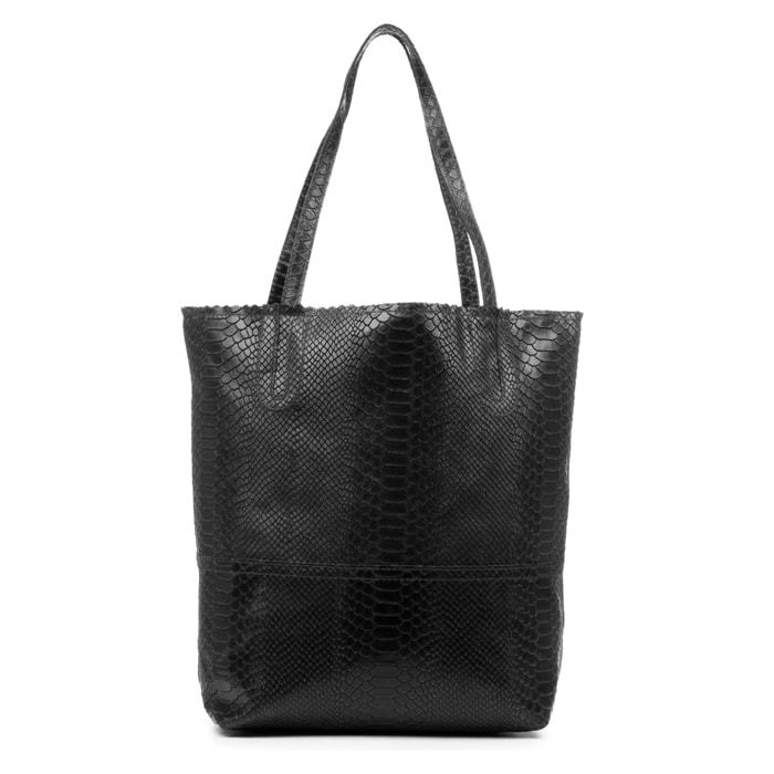 FIRENZE ARTEGIANI Borsa a Spalla da Donna Venera. Vera Pelle Scamosciata Incisione Serpente Made in Italy 41x15x37 Cm. Colore nero