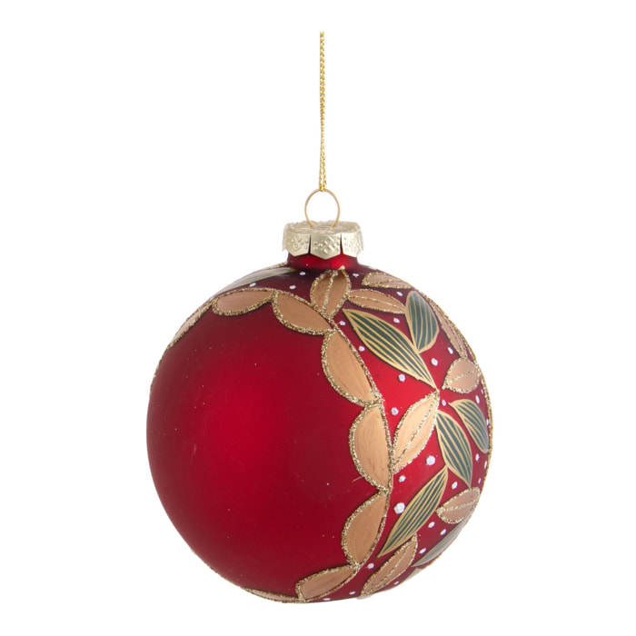 Sfera con Decoro Fiorito - Pezzi 4 - Colore Rosso - 10x10Hx10cm - Bianchi Dino