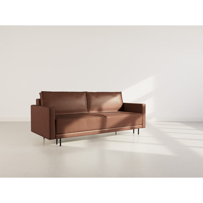 Charlie - Canapé droit 3 places convertible avec coffre en simili - Marron
