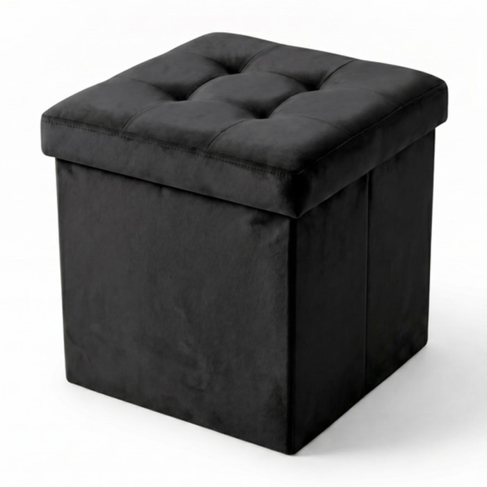Pouf contenitore in velluto 38x38x38 cm, cubo imbottito con vano interno, seduta elegante effetto velvet trapuntato, resistente fino a 150 kg, salvaspazio ideale per camera soggiorno ingresso e cameretta