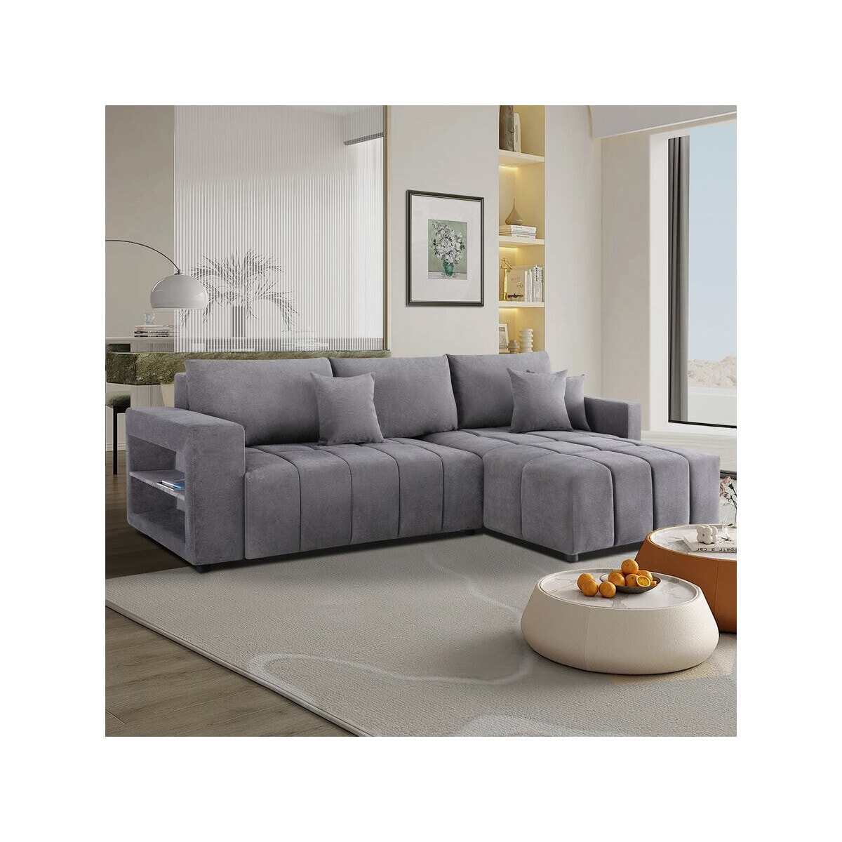 Canapé d'angle convertible tissu chenille 3 places - "Trocadero" - Gris