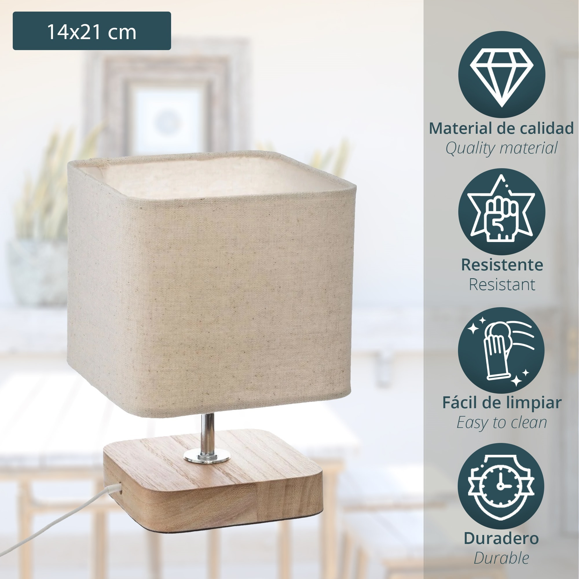 Lámpara de sobremesa de madera h. 21 cm.