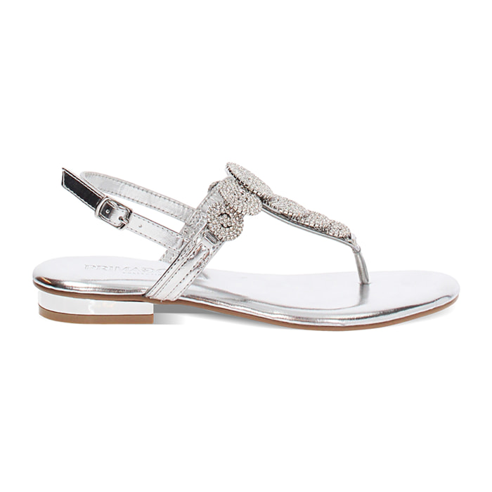 Sandalias planas plata con piedras brillantes