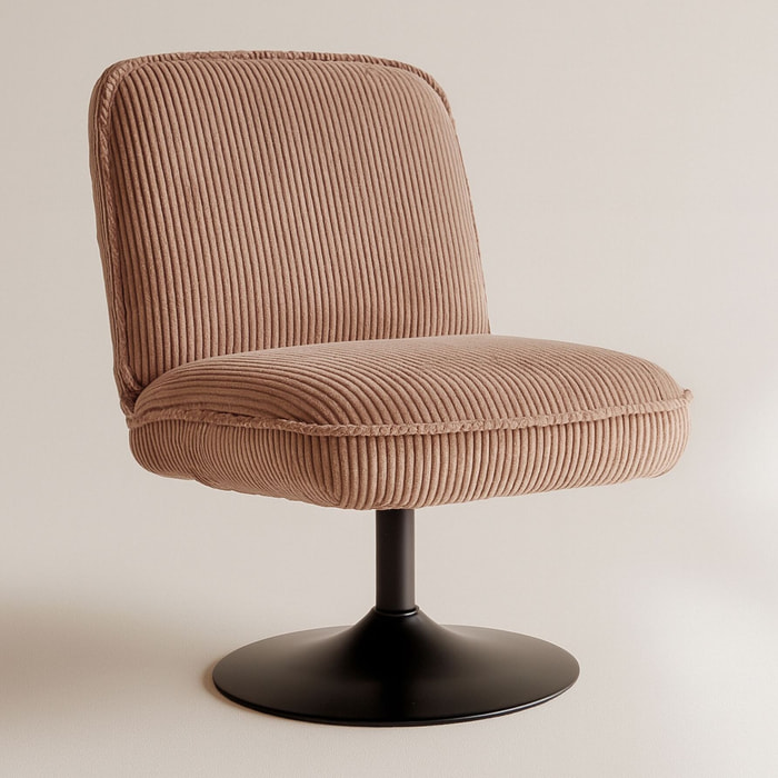Fauteuil pivotant en velours rose et pied en métal noir FUNKY