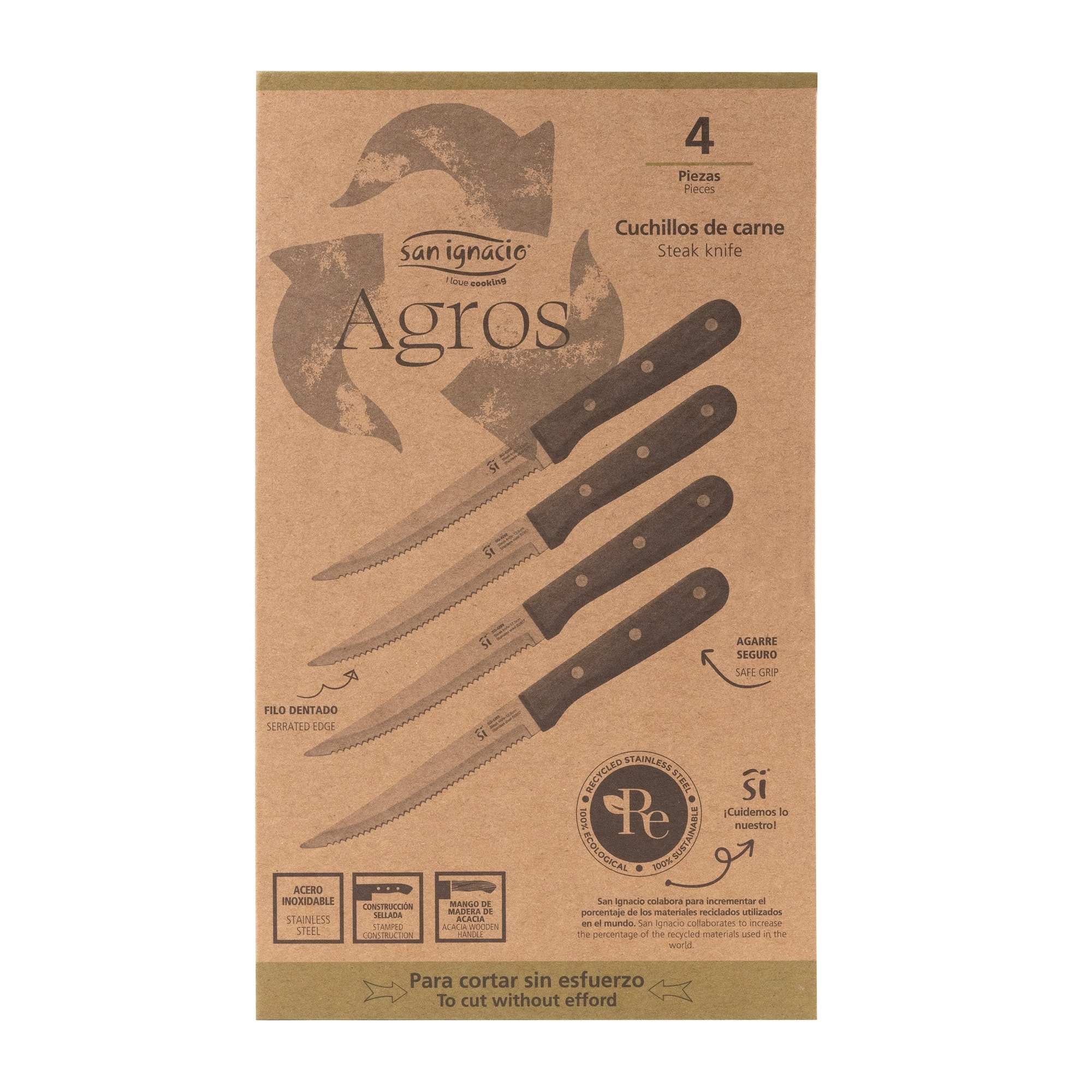 Set 4pc cuchilos chuleteros acero inox agros