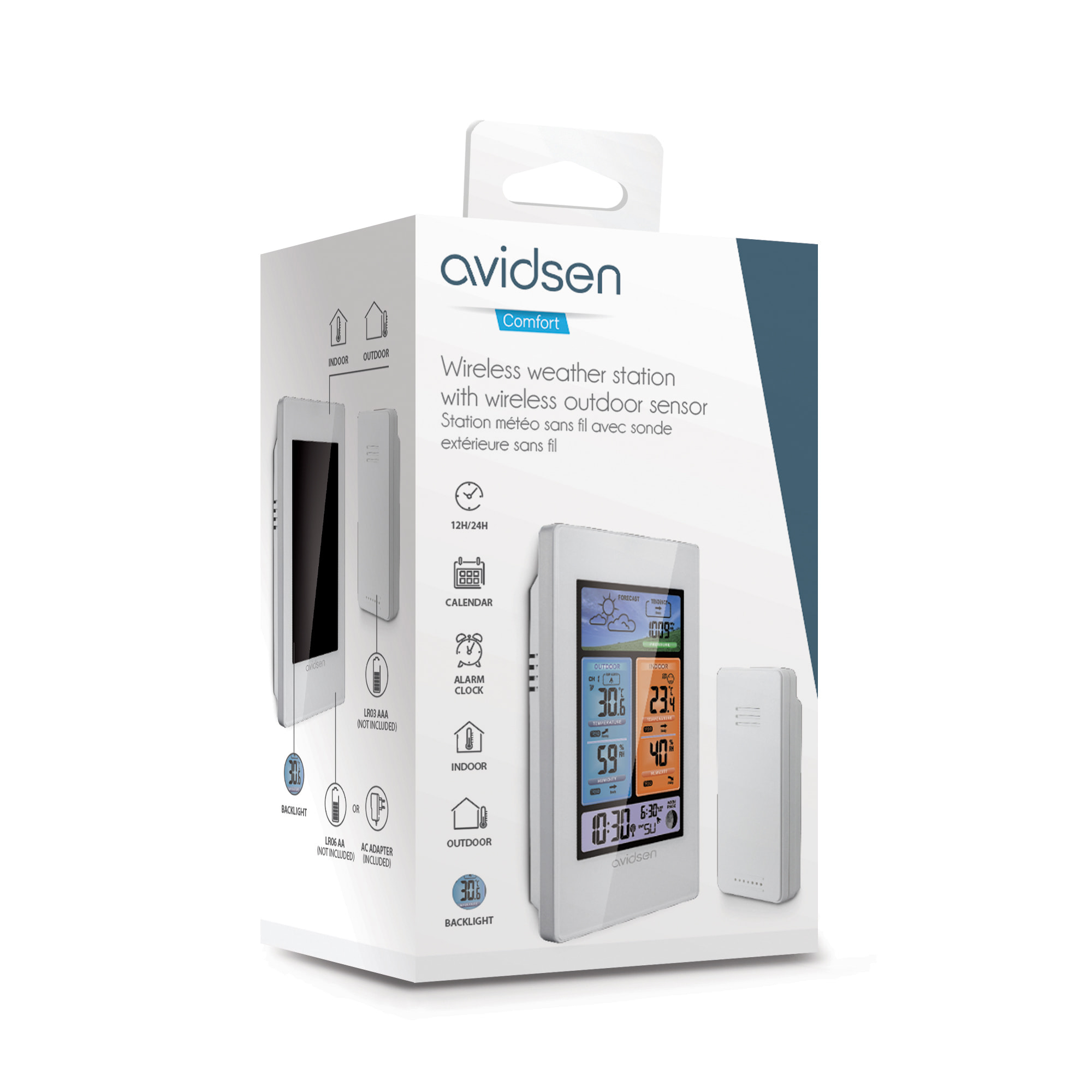 Station météo format portrait rétroéclairé avec indication du cycle lunaire - Avidsen - 107251