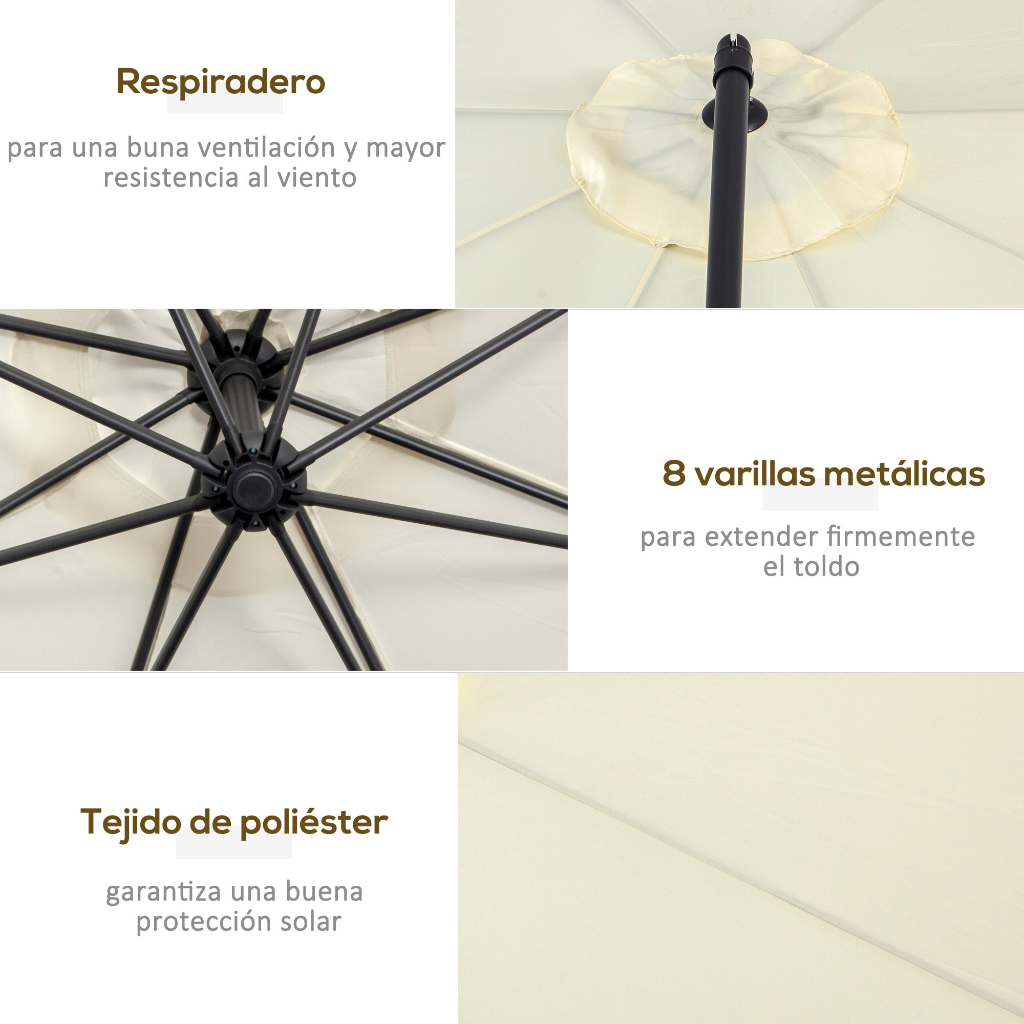 Sombrilla Reclinable de Acero y Poliá©ster ÃŽ¦3x2.6m Blanco