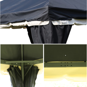 Tonnelle barnum pavillon de jardin style colonial double toit toile moustiquaires et toiles amovibles 3,9L x 2,9l x 2,8H m noir