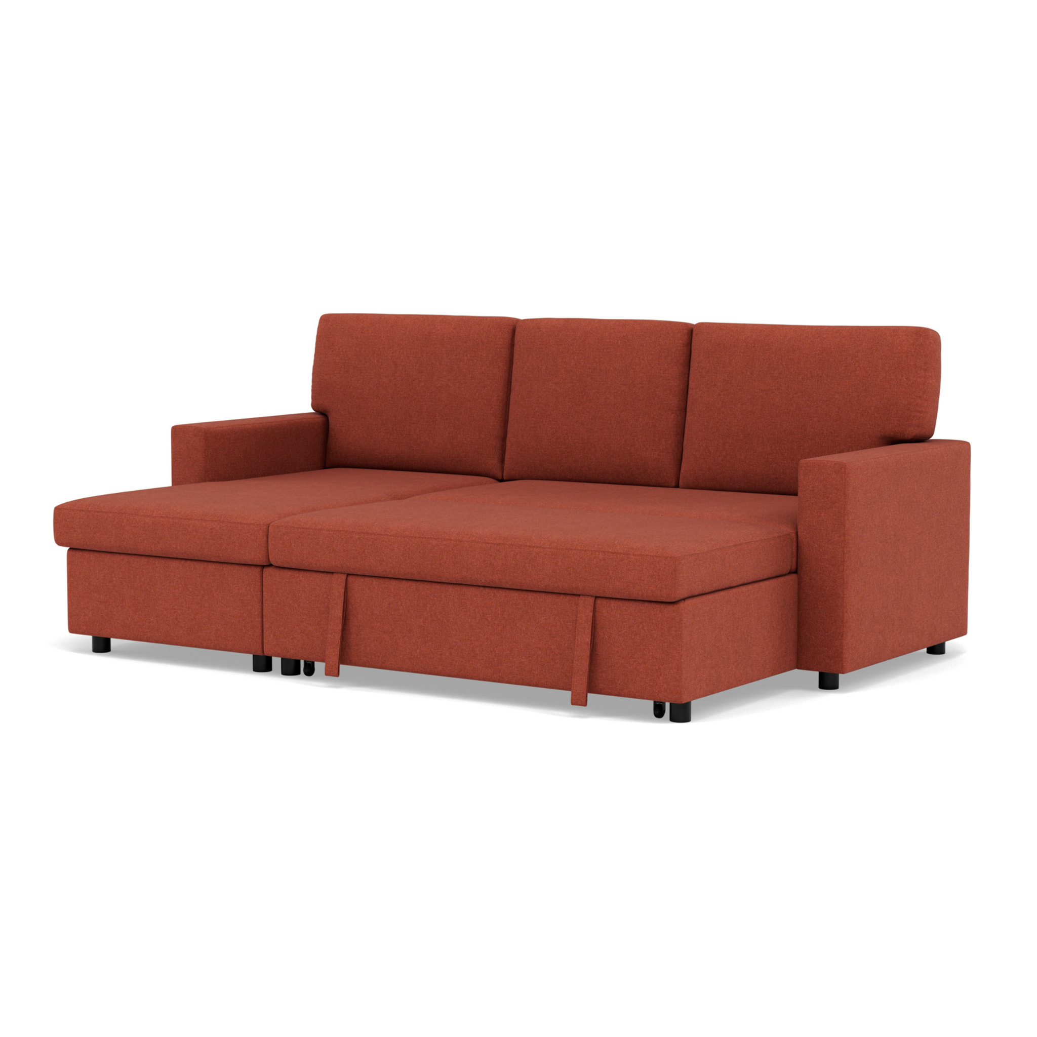 Meiya - canapé d'angle réversible 4 places convertible avec coffre en tissu - Terracotta