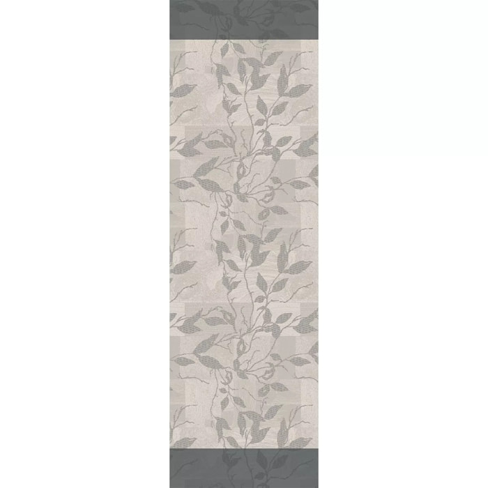 Chemin de table pur coton 220 g/m² motif jacquard gris anthracite Mille prunus silver