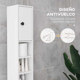 Mueble Auxiliar Baño Moderno Armario Alto de Baño con 1 Cajón 5 Estantes Ajustables y 2 Armarios Mueble de Almacenaje para Salón Dormitorio Carga 30 kg 20x20x180 cm Blanco