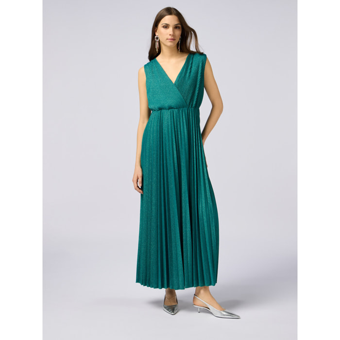 Oltre - Vestido largo de lurex plisado - Verde