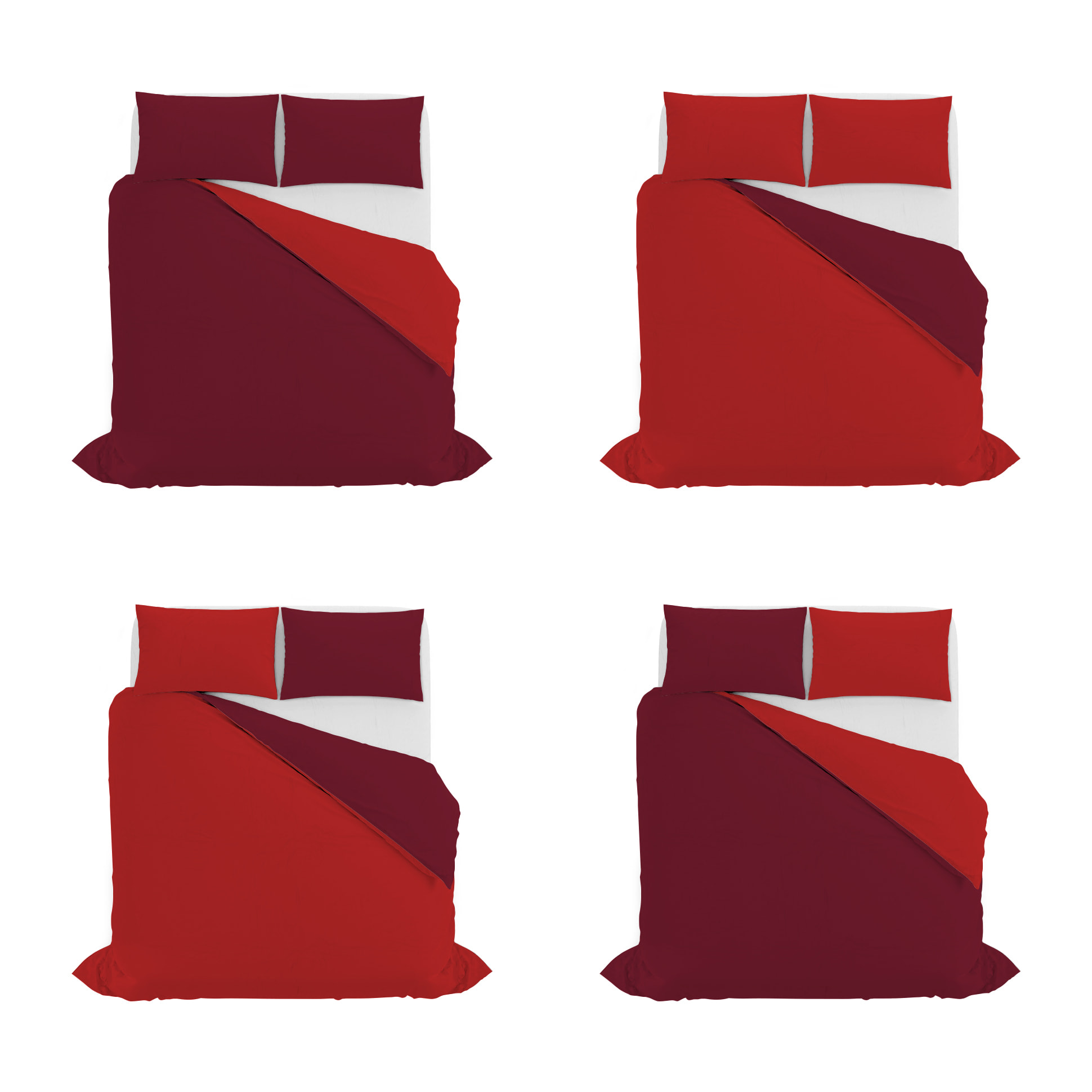 PARURE COPRIPIUMINO NATURAL COLOR, 100% Cotone, Made in Italy - BORDEAUX/ROSSO