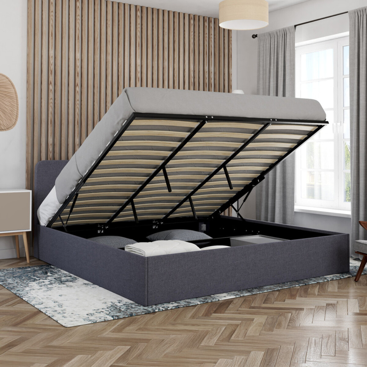 Lit coffre Louise 180x200cm tissu gris