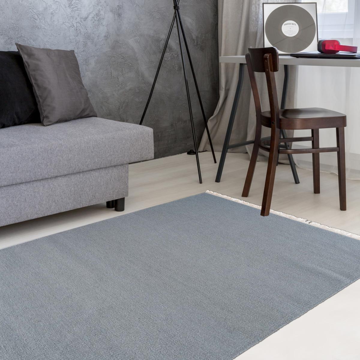 Tapis Kilim tissé à la main en laine uni argent