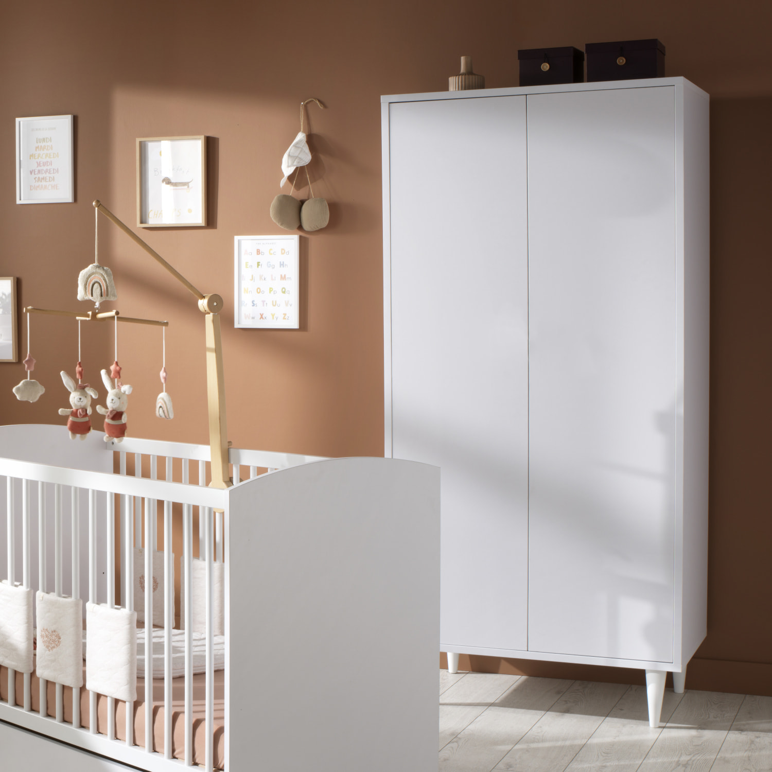 Armoire 2 portes avec étagères et penderie - ouverture push