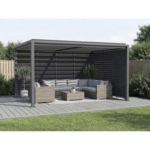 Pergola bioclimatique avec 7 persiennes en acier galvanisé "Howard" - 3 x 4 m - Gris