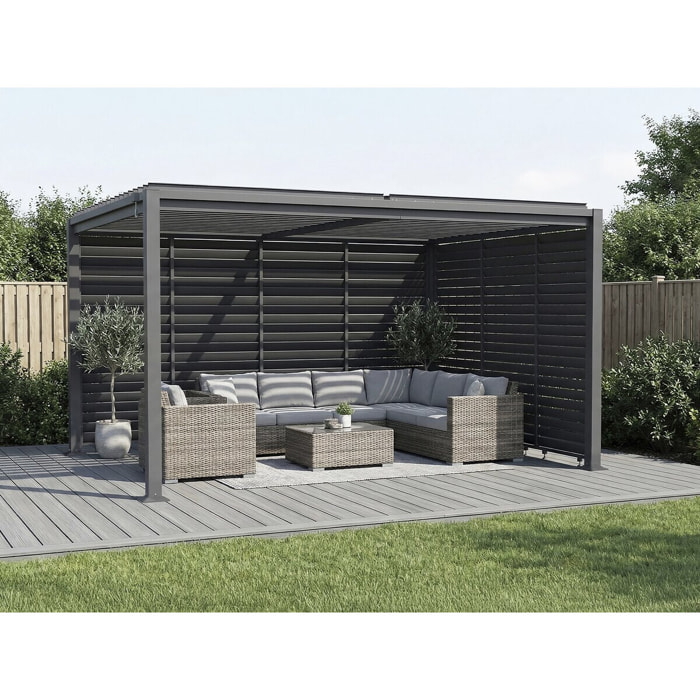 Pergola bioclimatique avec 7 persiennes en acier galvanisé "Howard" - 3 x 4 m - Gris