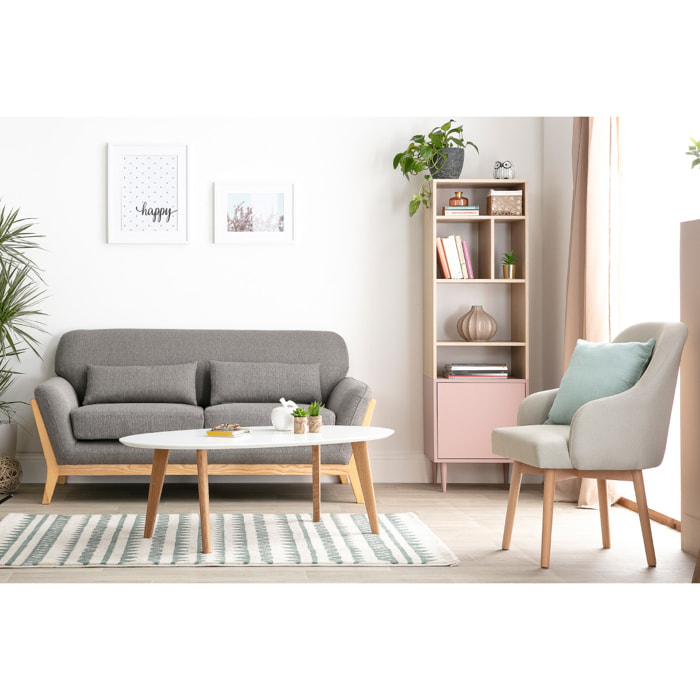 Canapé scandinave 2 places en tissu vert lagon et bois clair YOKO