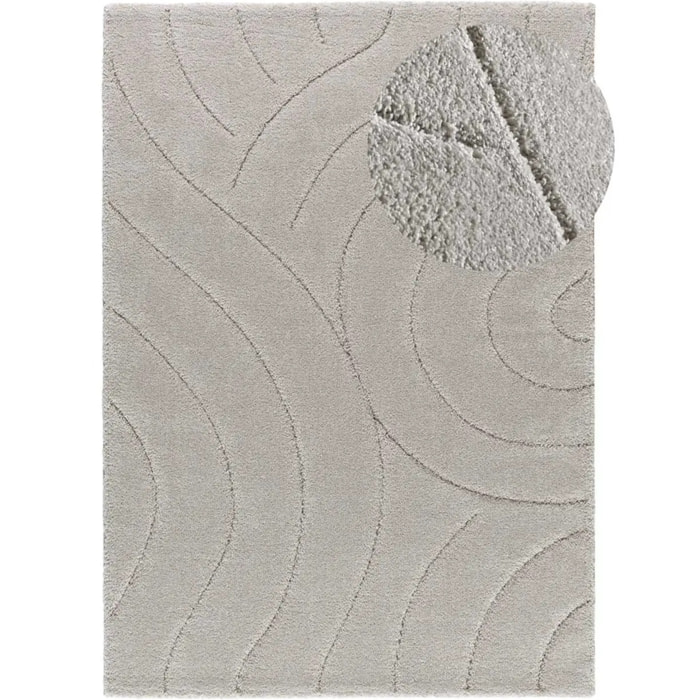 MOLIER Alfombra shaggy con formas abstractas en plata, varias medidas disponibles.