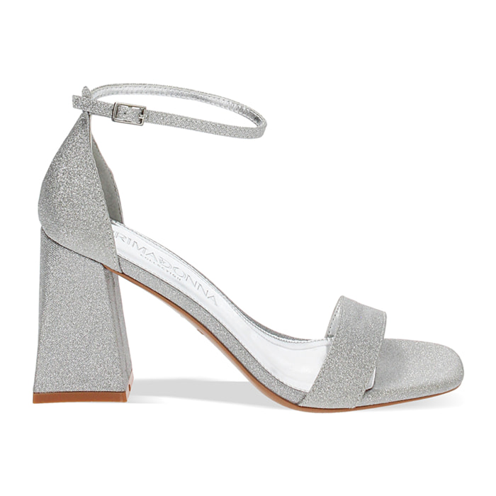 Sandali argento glitter, tacco 8,7 cm