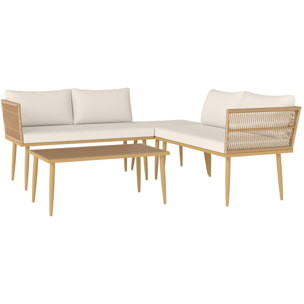 Conjunto de Jardín Exterior de Ratán Sintético de 4 Piezas Muebles de Jardín Exterior Sofá Esquinero Incluye 2 Sofás de 2 Plazas 1 Reposapiés 1 Mesa de Centro con Cojines Natural