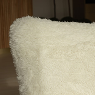 Fauteuil effet fourrure beige et structure en bois  ARTIC