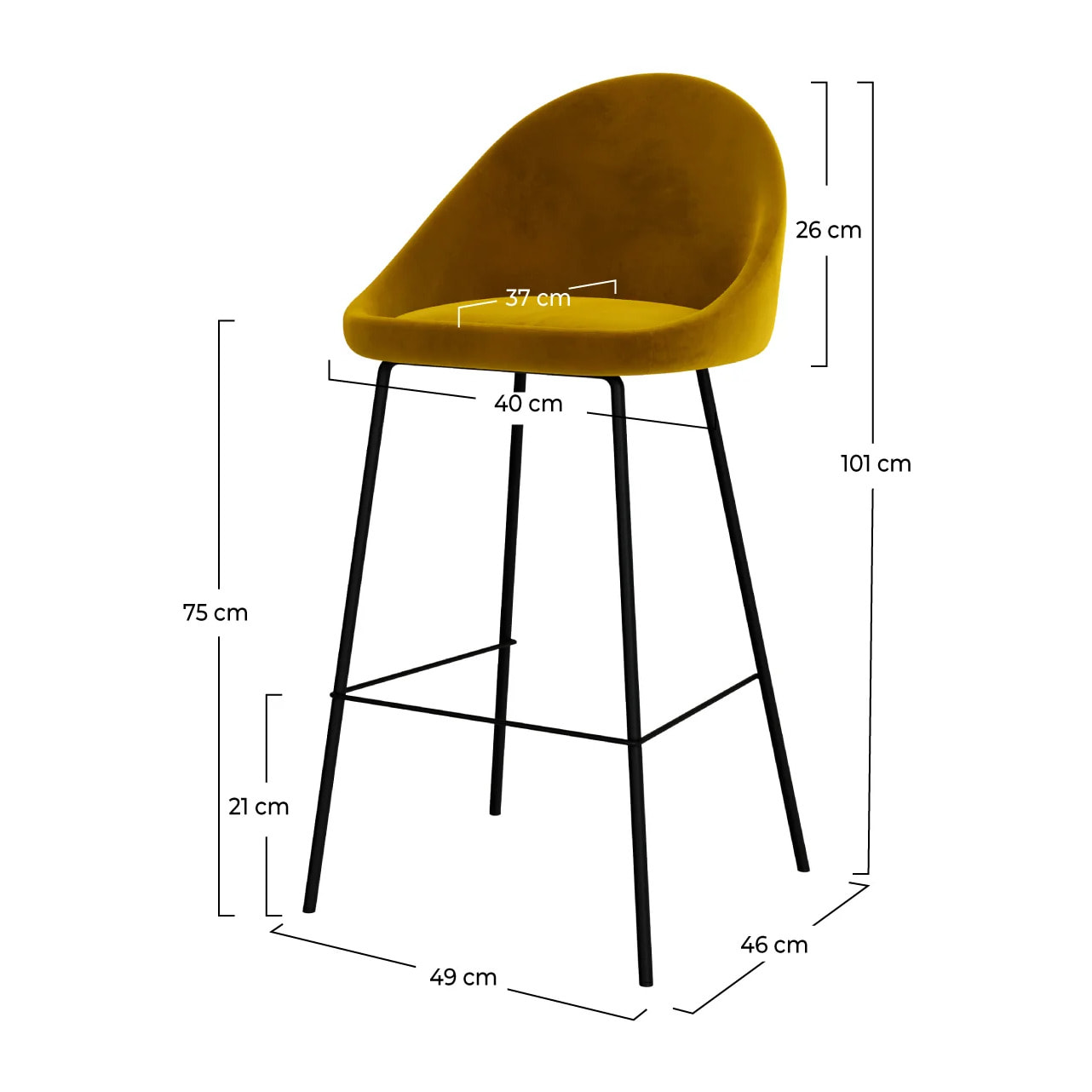 Lot de 2 chaises de bar en velours jaune 75 cm - Misty