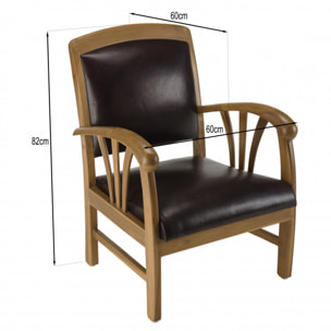 ERIS - Fauteuil teck et cuir marron