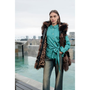 Jeans a Gamba Larga Usato con Dettagli Rame