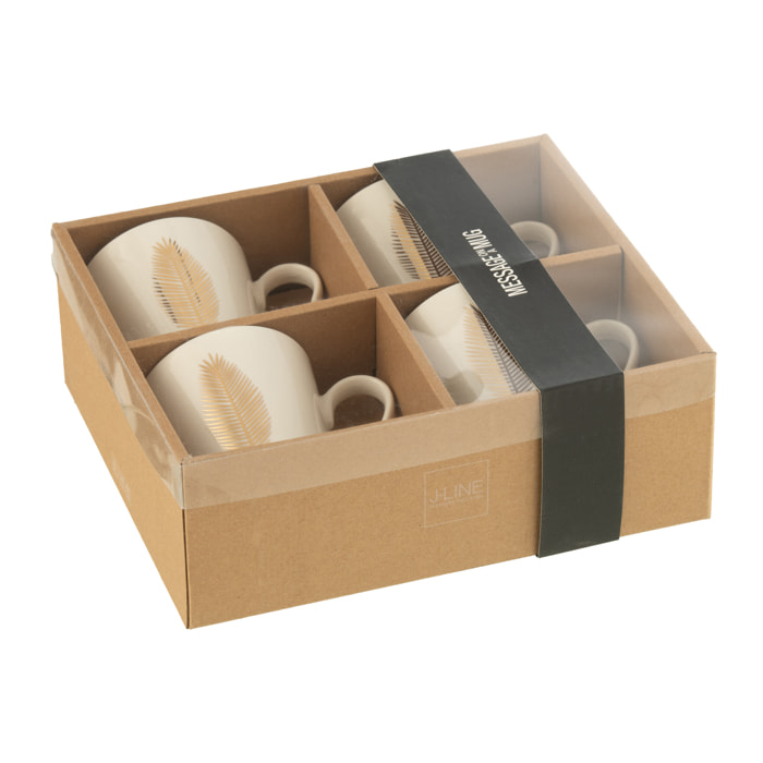 J-Line mug Plume - porcelaine - blanc/or - 4 pièces