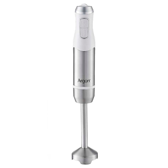 Batidora de mano blanca de acero inoxidable. Con 1500W de potencia y 2 velocidades.