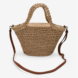 Bolso de mano marrón claro en rafia con estrellas metálicas