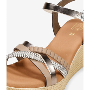 Sandalias mde piel marrones con cuña de esparto