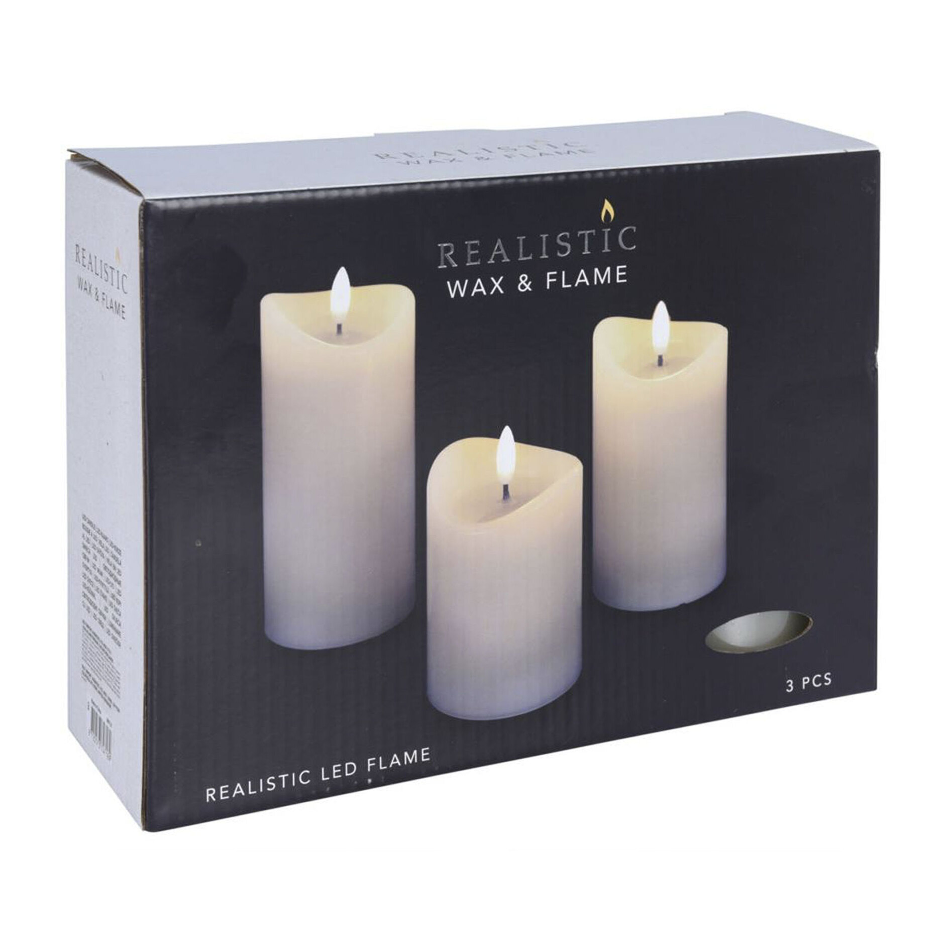 juego de 3 velas led con efecto gelatina en color marfil y tamaños variados