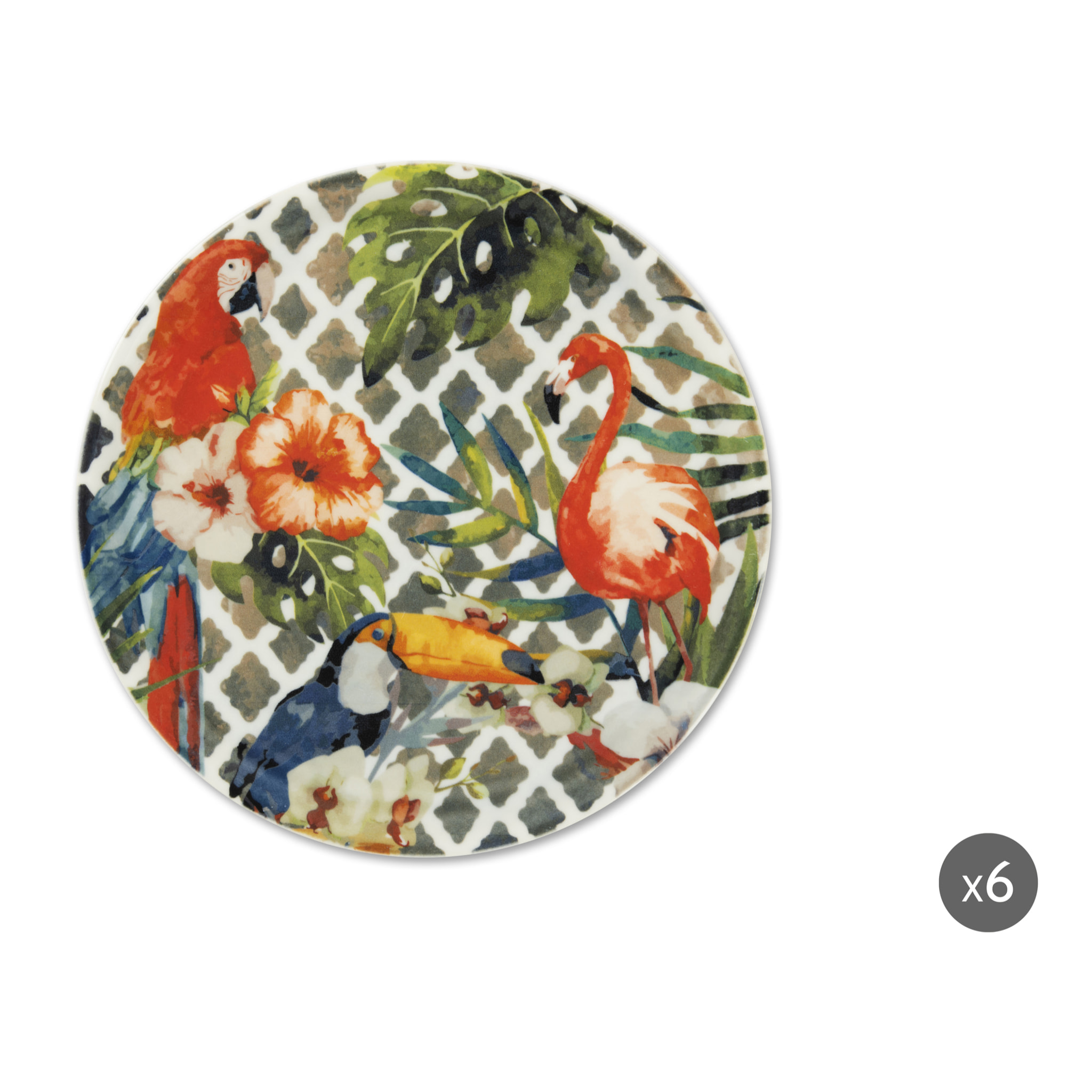 Set 6 Piatti Pizza Excelsa – Tropical Chic, Porcellana Multicolore