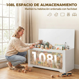Baúl de Almacenaje 108L, Banco de Almacenaje con Panel de Ratán, Tapa Elevable, Brazos de Soporte, Diseño Sin Tiradores, para Recibidor, Pasillo, Dormitorio, Salón, 80x40x45 cm, Blanco