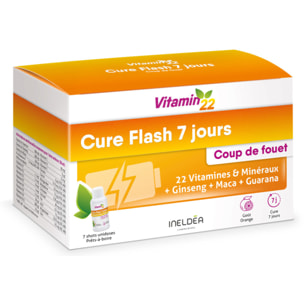VITAMIN 22 - Cure Flash 7 jours - Formule exclusive coup de fouet - Vitamines + Minéraux + Oligo-éléments - Etui 7 flacons unidoses de 30ml