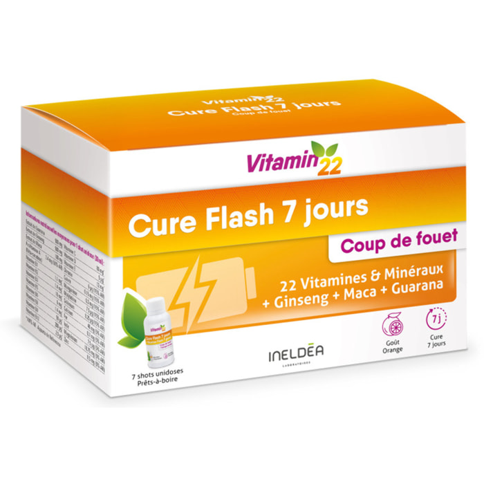 VITAMIN 22 - Cure Flash 7 jours - Formule exclusive coup de fouet - Vitamines + Minéraux + Oligo-éléments - Etui 7 flacons unidoses de 30ml