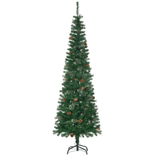 Árbol de Navidad Artificial 195 cm Árbol de Navideño de 556 Ramas Árbol de Navidad Estrecho Forma de Lápiz con 25 Piñas Base Plegable Verde