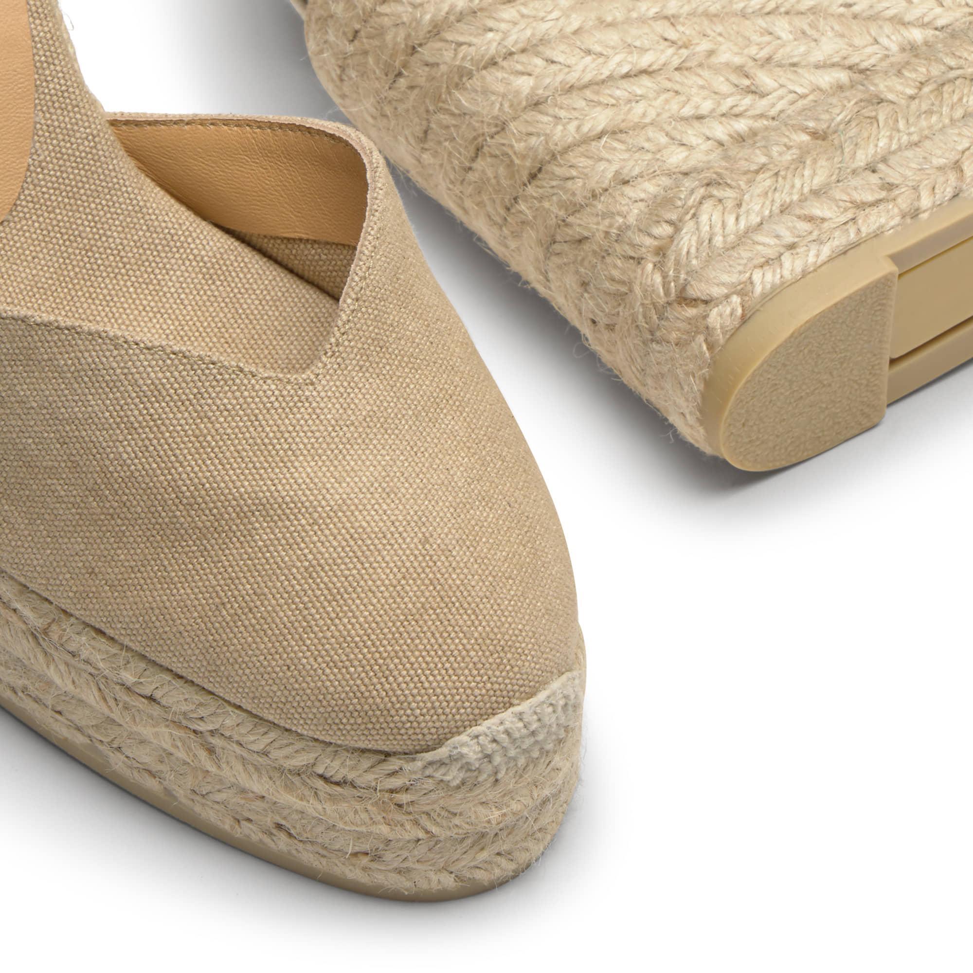 Alpargatas de cuña de mujer Chiara en algodón acabado lavado, cierre mediante lazada y doble plataforma
