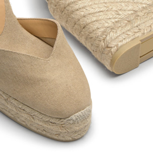 Alpargatas de cuña de mujer Chiara en algodón acabado lavado, cierre mediante lazada y doble plataforma