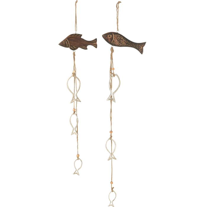 J-Line guirlande Poissons - hout/aluminium - marron - 2 pièces