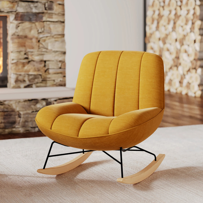 Rocking chair en tissu effet velours jaune moutarde - Alvin