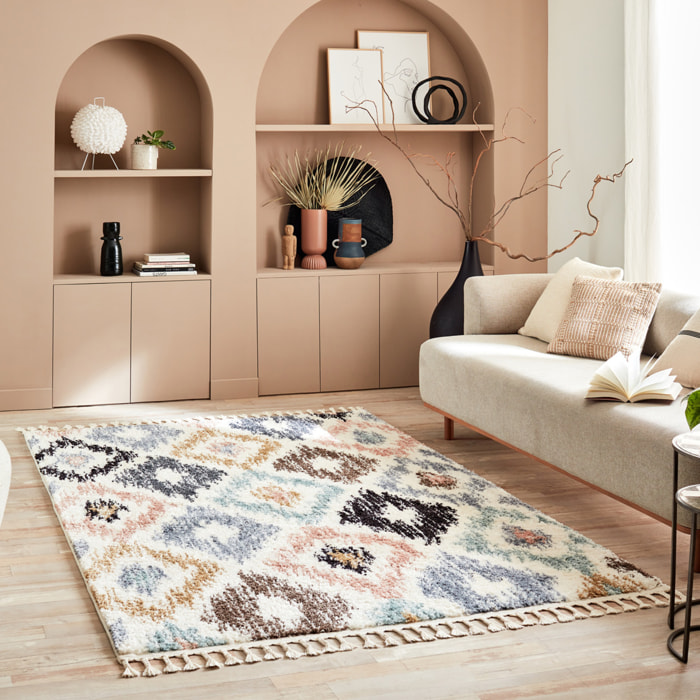 Delya - tapis berbère coloré à poils longs en laine artificielle, multicolore