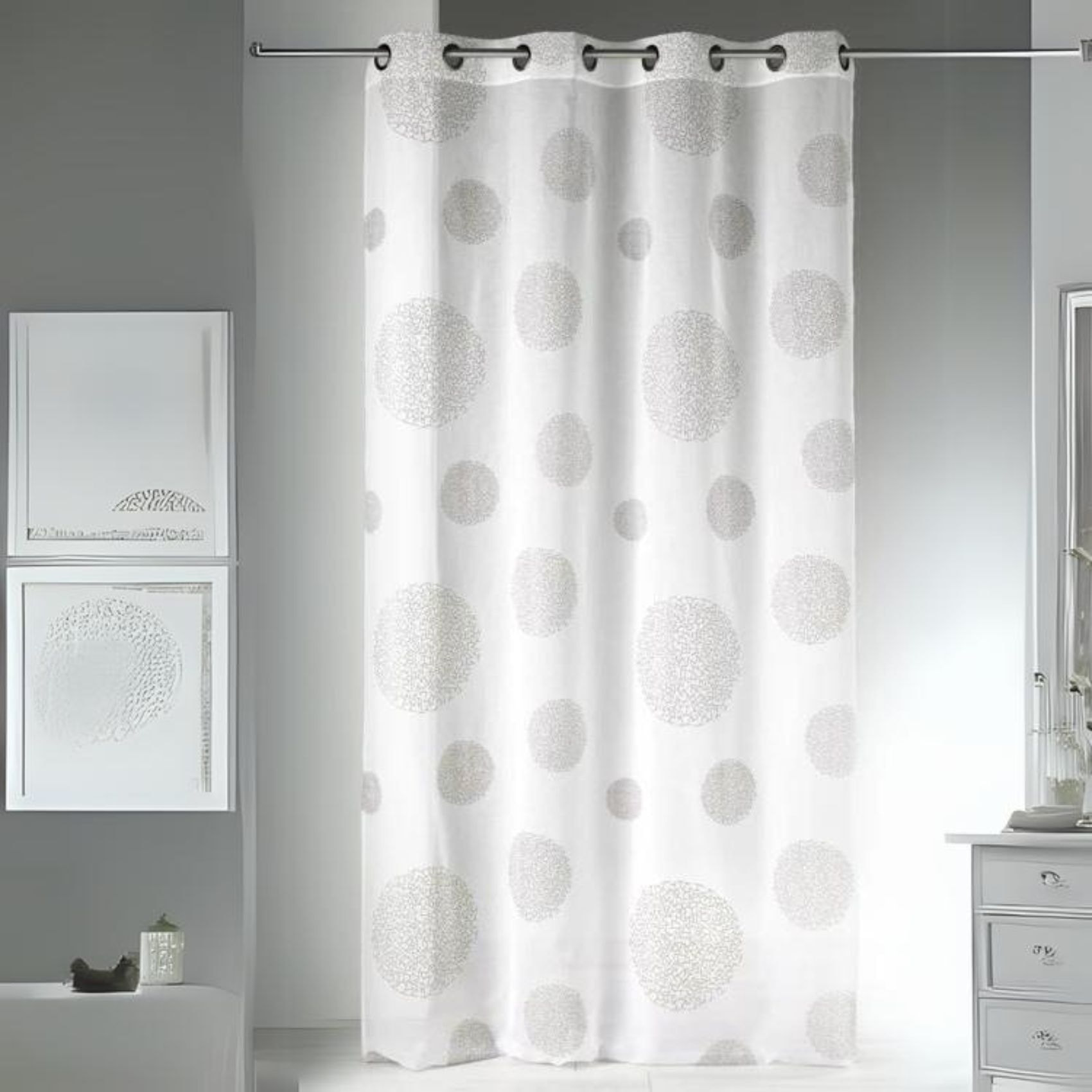 Voilage en Etamine Impression Argent - Beige