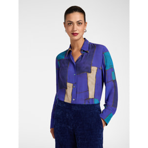 Elena Mirò - Camicia stampata in crêpe de chine - Bluette