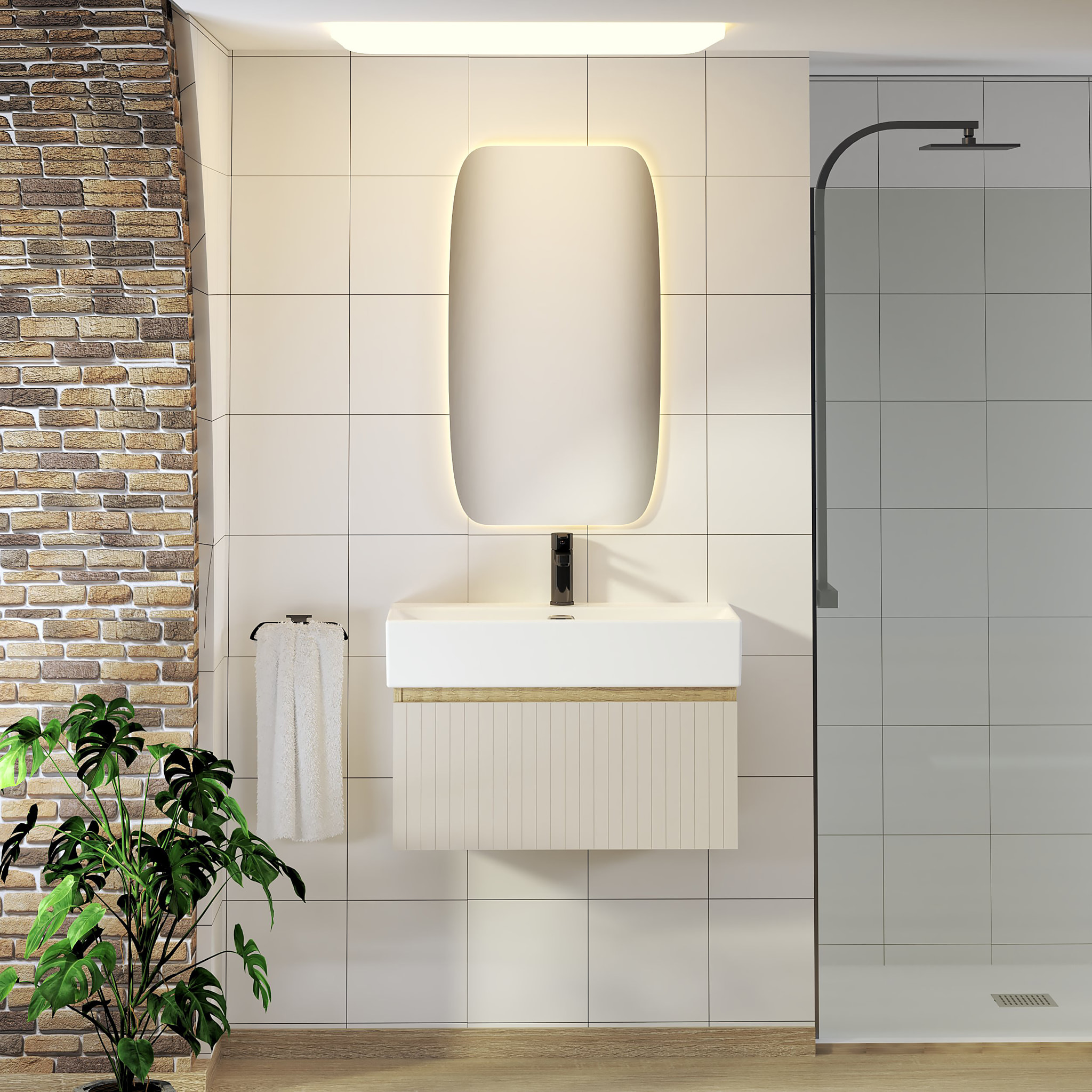 ENSEMBLE DE SALLE DE BAIN ZEL | MEUBLE SUSPENDU | 70 CM GLACIER | UN TIROIR | LAVABO ENCASTRÉ | MIROIR NON INCLUS | MEUBLE MONTÉ | ALDAY