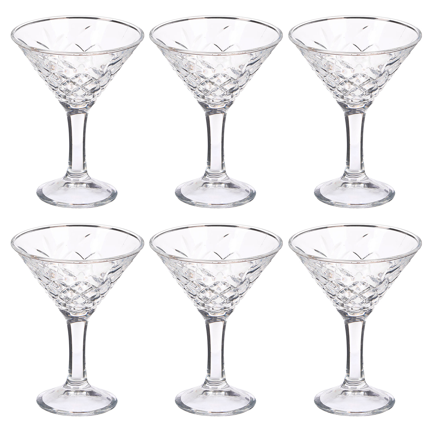 Pack di 6 coppe di martini trasparenti. 220ml.