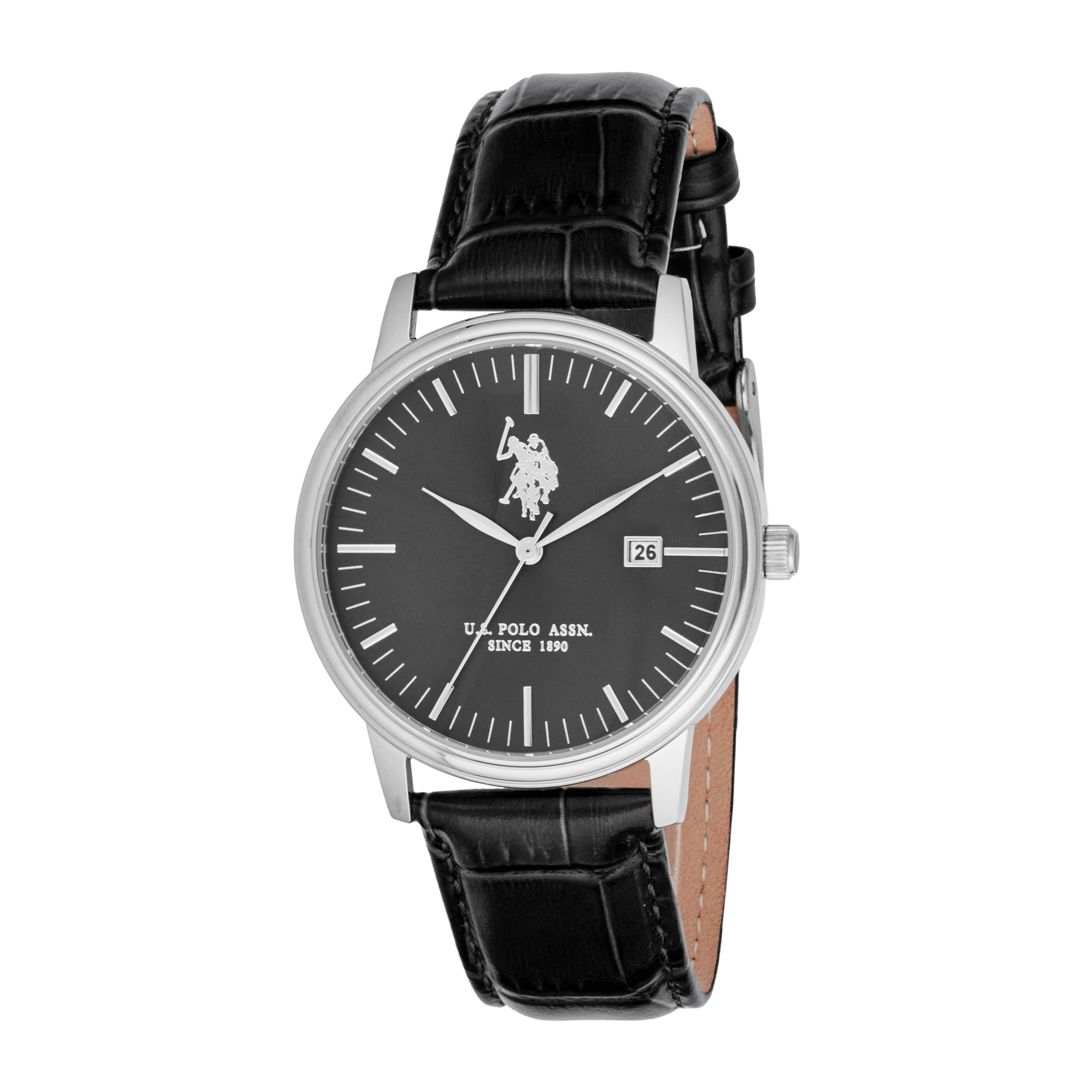 Orologio U.S. Polo Assn. in pelle nera